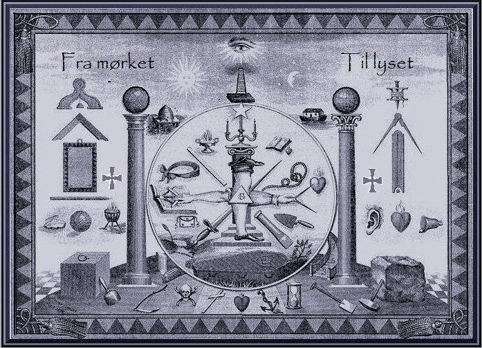 Рисунок с набором символики, используемой в Шведском уставе. Надпись на рисунке: «От тьмы к свету»